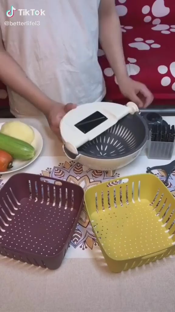 12-in-1 Multi-Function Vegetable Cutter & Salad Spinner – Chop, Slice, Wash & Dry Effortlessly